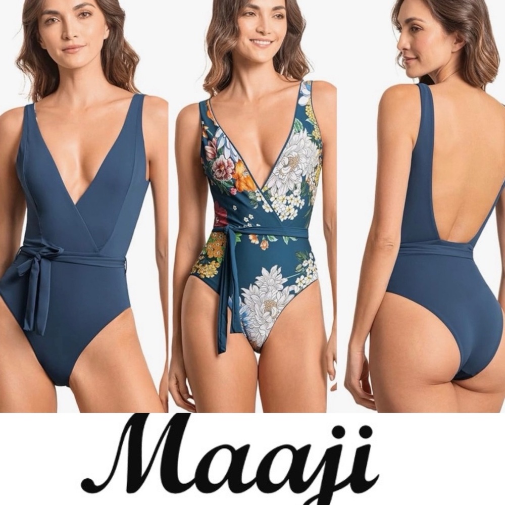 NWOT Maaji Bluejay Serenne Plunge One Piece Fashion Size L $165